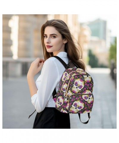 Day Of Dead Sugar Skull Small Backpack Purse for Women Travel Bag Fashion Daypack Back Pack Shoulder Bag Multicolor Medium $1...