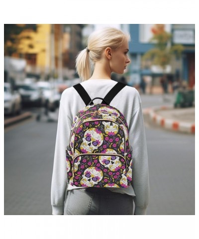 Day Of Dead Sugar Skull Small Backpack Purse for Women Travel Bag Fashion Daypack Back Pack Shoulder Bag Multicolor Medium $1...