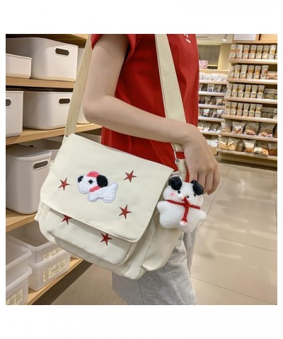 Casual Nylon Messenger Bag with Pendant Fashion Crossbody Bag Large Capacity Women Y2k Tote Handbag Adjustable Strap V White ...