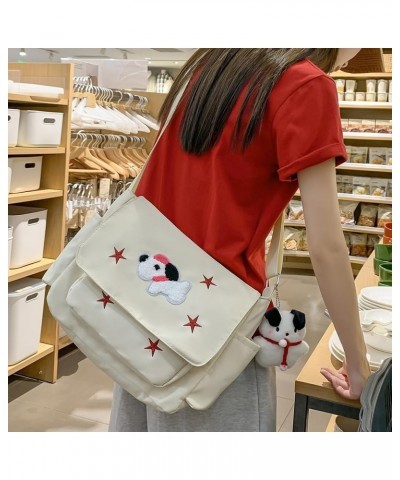 Casual Nylon Messenger Bag with Pendant Fashion Crossbody Bag Large Capacity Women Y2k Tote Handbag Adjustable Strap V White ...