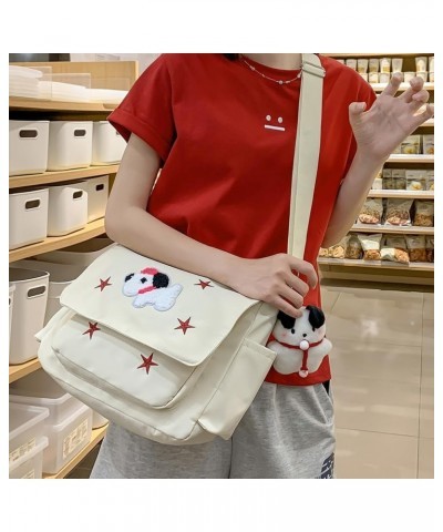 Casual Nylon Messenger Bag with Pendant Fashion Crossbody Bag Large Capacity Women Y2k Tote Handbag Adjustable Strap V White ...