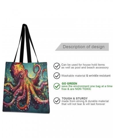 Canvas Tote Bag Aesthetic for Women (Colorful Octopus) Print with Inner Pocket, Big Storage Shoulder Bag Grocery Bag Purse fo...