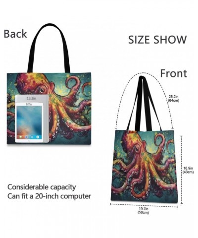 Canvas Tote Bag Aesthetic for Women (Colorful Octopus) Print with Inner Pocket, Big Storage Shoulder Bag Grocery Bag Purse fo...