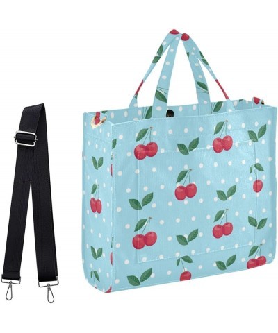 Cherry Leaves Dots Blue Corduroy Satchel Tote Bag for Women Weekender Travel Beach Shopping Multi05 $13.75 Totes