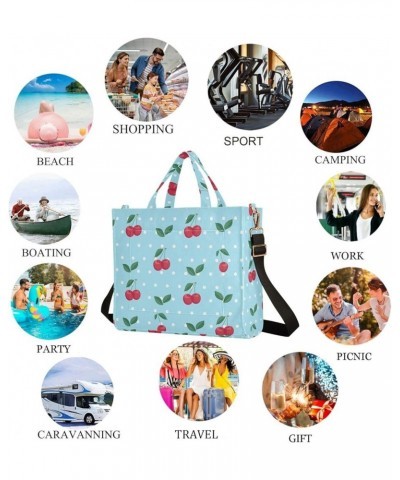 Cherry Leaves Dots Blue Corduroy Satchel Tote Bag for Women Weekender Travel Beach Shopping Multi05 $13.75 Totes