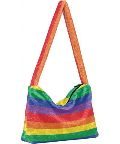 Rainbow Striped Fluffy Tote Bag Shoulder Bag Crossbody Bags Purse Handbag for Women Daily Gifts with Zipper $9.66 Totes