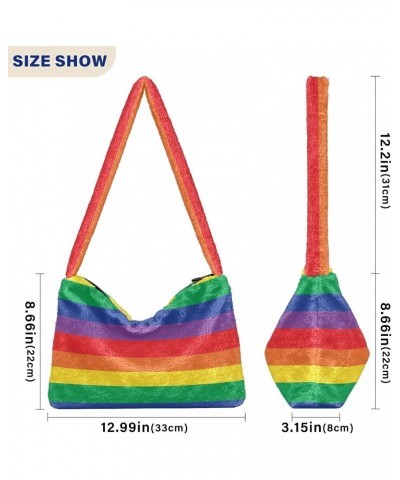 Rainbow Striped Fluffy Tote Bag Shoulder Bag Crossbody Bags Purse Handbag for Women Daily Gifts with Zipper $9.66 Totes