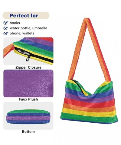 Rainbow Striped Fluffy Tote Bag Shoulder Bag Crossbody Bags Purse Handbag for Women Daily Gifts with Zipper $9.66 Totes