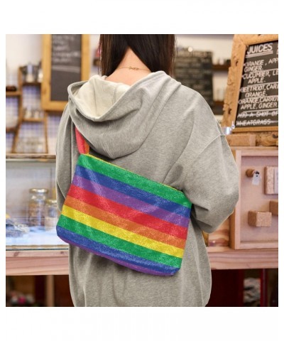 Rainbow Striped Fluffy Tote Bag Shoulder Bag Crossbody Bags Purse Handbag for Women Daily Gifts with Zipper $9.66 Totes