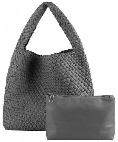 Women Vegan Leather Hand-Woven Tote Handbag Fashion Shoulder Top-handle Bag All-Match Underarm Bag with Purse D-grey $30.59 T...