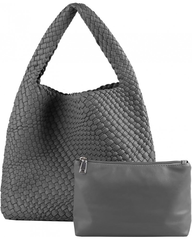 Women Vegan Leather Hand-Woven Tote Handbag Fashion Shoulder Top-handle Bag All-Match Underarm Bag with Purse D-grey $30.59 T...