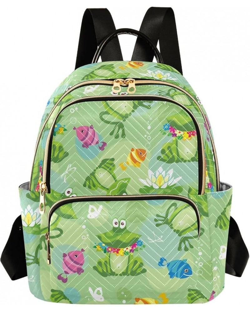 Mini Backpack Purse for Women Lightweight Girls Small Size Cute Cartoon Lotus Pond Frog School Teens College Traveling Medium...