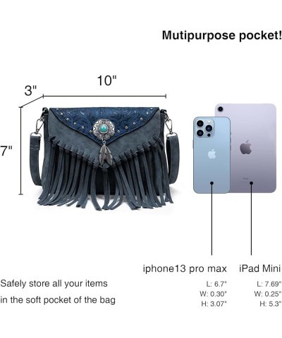 Small Crossbody Bags for Women Crossbody Handbag Fringe Purse Tassel Shoulder Bag Turquoise Concho Wallet Deepblue $18.47 Wri...