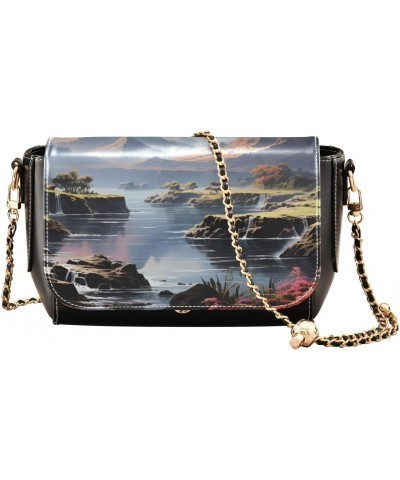 Fantasy Mountain Stylish Leather Clamshell Crossbody Handbag with Detachable Adjustable Shoulder Strap $22.39 Crossbody Bags