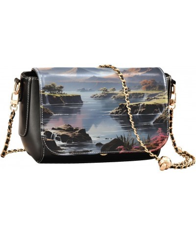 Fantasy Mountain Stylish Leather Clamshell Crossbody Handbag with Detachable Adjustable Shoulder Strap $22.39 Crossbody Bags