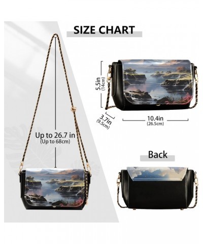 Fantasy Mountain Stylish Leather Clamshell Crossbody Handbag with Detachable Adjustable Shoulder Strap $22.39 Crossbody Bags