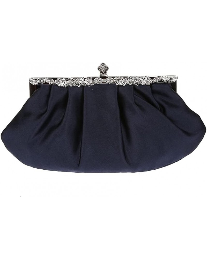 Satin Pleated Rhinestone Clutch Purse Wedding Party Prom Evening Bag Handbag Purse Champagne Dark Blue $26.05 Evening Bags