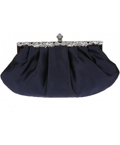 Satin Pleated Rhinestone Clutch Purse Wedding Party Prom Evening Bag Handbag Purse Champagne Dark Blue $26.05 Evening Bags