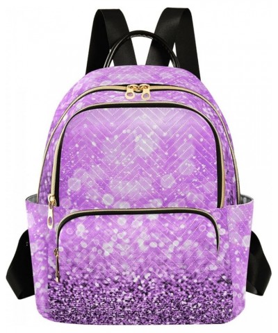 Women Backpack Sweet Purple Sparkle Glitter Durable Travel Backpack Lightweight Handbag Lady Purse Roomy Double Zipper Weeken...