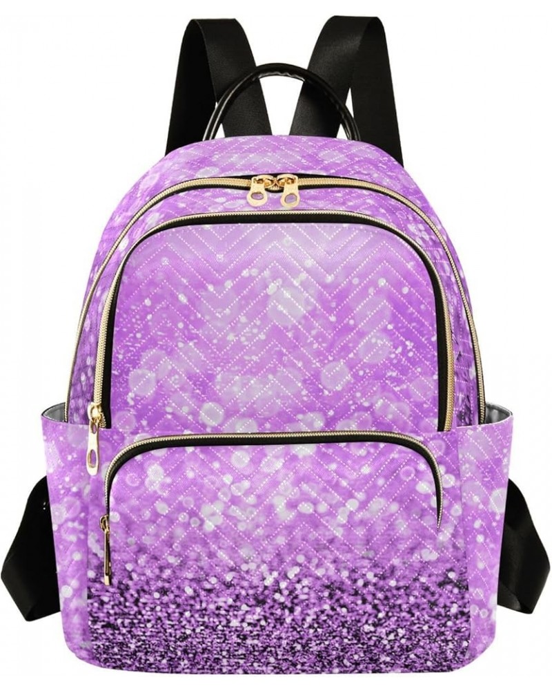 Women Backpack Sweet Purple Sparkle Glitter Durable Travel Backpack Lightweight Handbag Lady Purse Roomy Double Zipper Weeken...