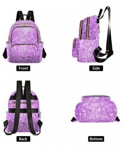 Women Backpack Sweet Purple Sparkle Glitter Durable Travel Backpack Lightweight Handbag Lady Purse Roomy Double Zipper Weeken...