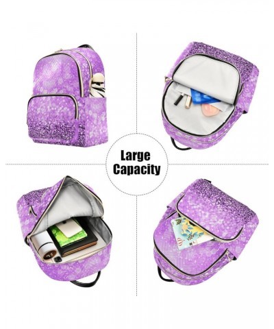 Women Backpack Sweet Purple Sparkle Glitter Durable Travel Backpack Lightweight Handbag Lady Purse Roomy Double Zipper Weeken...