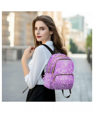 Women Backpack Sweet Purple Sparkle Glitter Durable Travel Backpack Lightweight Handbag Lady Purse Roomy Double Zipper Weeken...