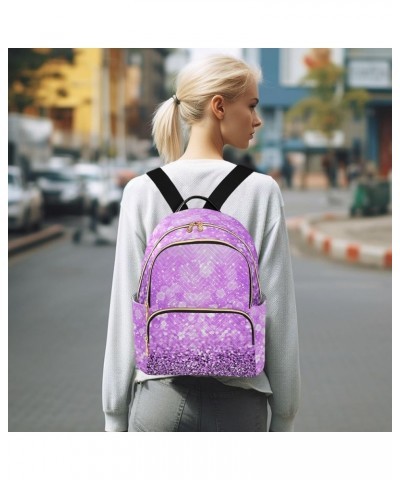 Women Backpack Sweet Purple Sparkle Glitter Durable Travel Backpack Lightweight Handbag Lady Purse Roomy Double Zipper Weeken...