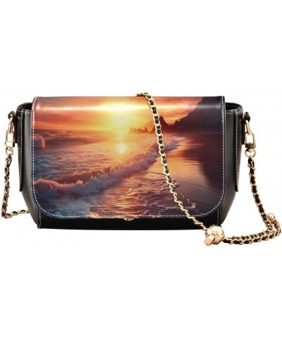 Seacoast Seascape Sunset Crossbody Bags for Women Retro Cross Body Purse Small PU Leather Shoulder Handbags with Chain Strap ...