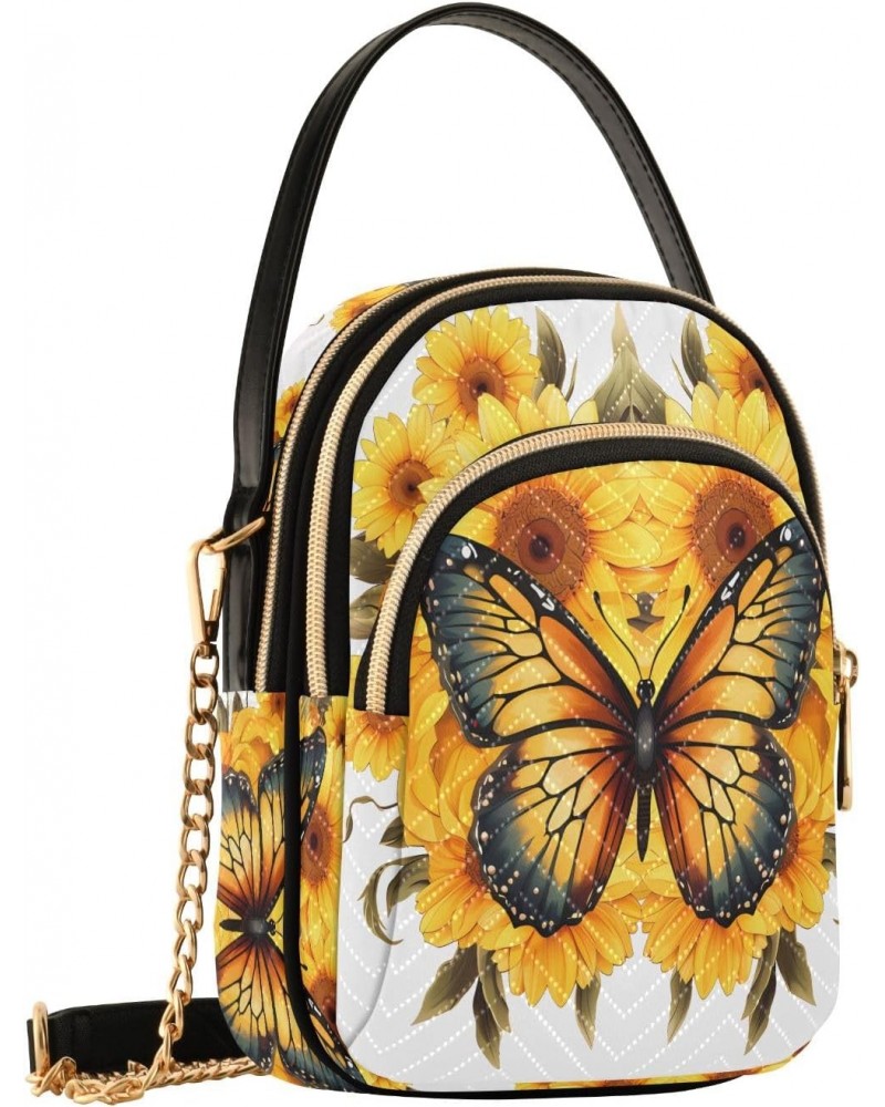 Crossbody Bag for Women, Sunflowers Butterfly Phone Purse Detachable Chain Bag Shoulder Handbag Wallet $14.15 Crossbody Bags