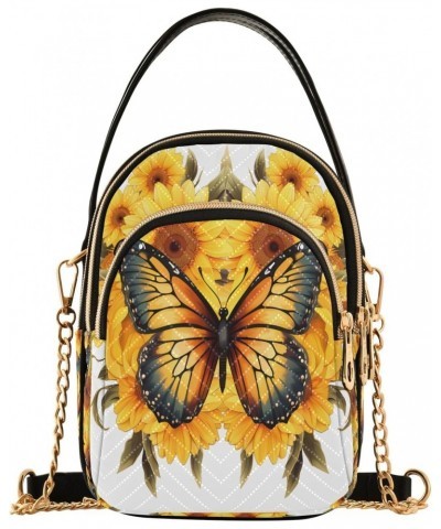 Crossbody Bag for Women, Sunflowers Butterfly Phone Purse Detachable Chain Bag Shoulder Handbag Wallet $14.15 Crossbody Bags