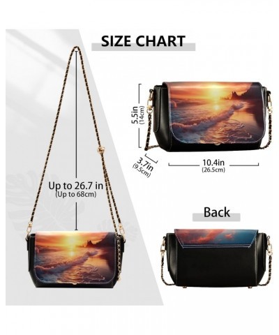 Seacoast Seascape Sunset Crossbody Bags for Women Retro Cross Body Purse Small PU Leather Shoulder Handbags with Chain Strap ...