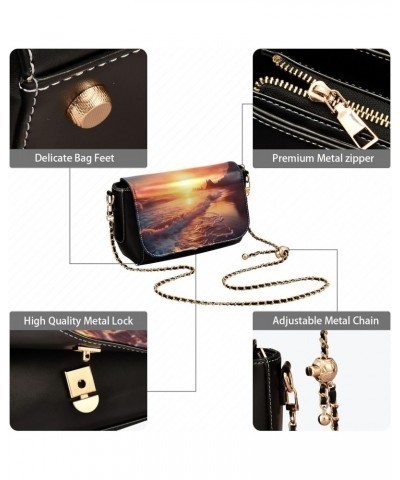 Seacoast Seascape Sunset Crossbody Bags for Women Retro Cross Body Purse Small PU Leather Shoulder Handbags with Chain Strap ...