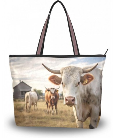 Farmhouse Cows Tote Bag for Women Casual Shoulder Bag Women Hobo Bag Top Handle Handbag for Shopping Travel Work $12.17 Totes