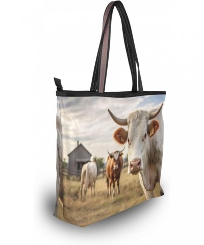 Farmhouse Cows Tote Bag for Women Casual Shoulder Bag Women Hobo Bag Top Handle Handbag for Shopping Travel Work $12.17 Totes