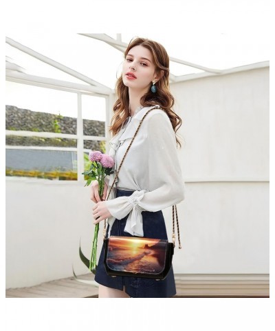 Seacoast Seascape Sunset Crossbody Bags for Women Retro Cross Body Purse Small PU Leather Shoulder Handbags with Chain Strap ...