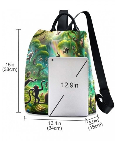 Vintage Plants Herbs Women's Backpack Purse Anti Theft Casual Fashion Bag with Pompom Monkey Forest Green $20.67 Backpacks