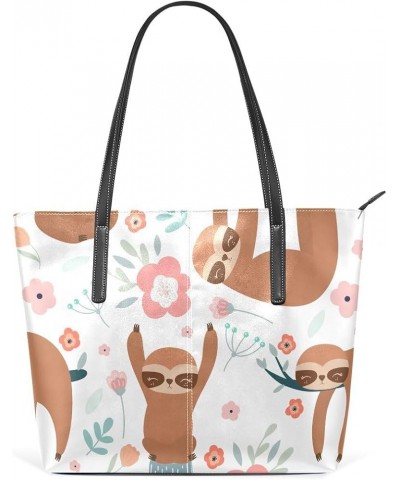 Handbags for Women Tote Bags with 11.08"(L) x 3.54"(W) x 11.02"(W) - Cute Monster Blue Cute Sloths & Flowers $20.63 Totes