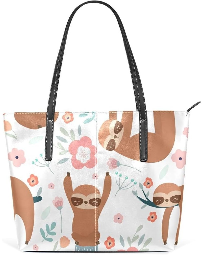 Handbags for Women Tote Bags with 11.08"(L) x 3.54"(W) x 11.02"(W) - Cute Monster Blue Cute Sloths & Flowers $20.63 Totes