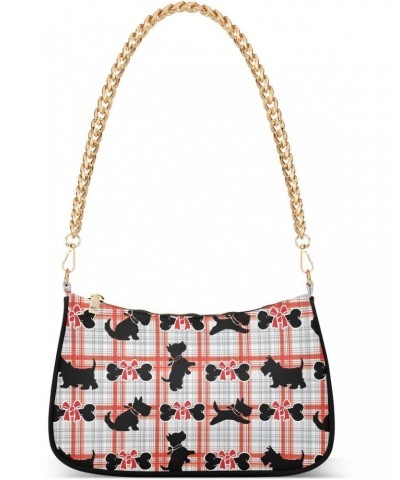 Women Chain Shoulder Purse Bag With Zipper Scottish Plaid Dog Print, Bow Bone Hobo Tote Clutch Handbags with Chain Strap $17....