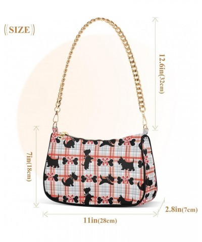 Women Chain Shoulder Purse Bag With Zipper Scottish Plaid Dog Print, Bow Bone Hobo Tote Clutch Handbags with Chain Strap $17....