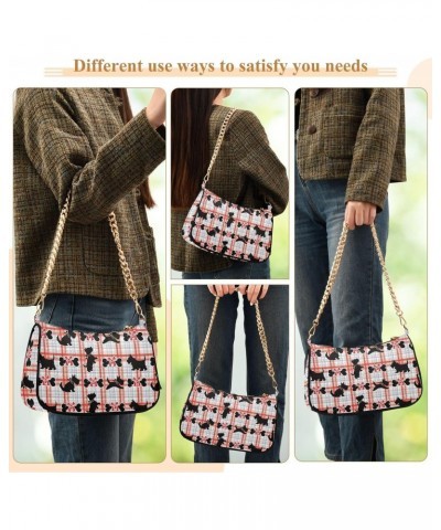 Women Chain Shoulder Purse Bag With Zipper Scottish Plaid Dog Print, Bow Bone Hobo Tote Clutch Handbags with Chain Strap $17....