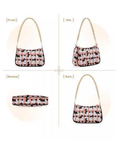 Women Chain Shoulder Purse Bag With Zipper Scottish Plaid Dog Print, Bow Bone Hobo Tote Clutch Handbags with Chain Strap $17....