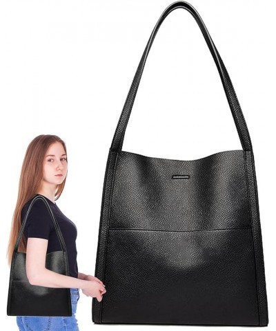 Embossed Leather Hand Bag, Genuine Leather Shoulder Bag, Girls Fashionable Handbags With Soft Texture, Minimalist Black $16.2...