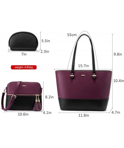 Purses and Handbags for Women Fashion Tote Bags Shoulder Bag Top Handle Satchel Bags 3pcs-2 Purple/Black $18.45 Totes