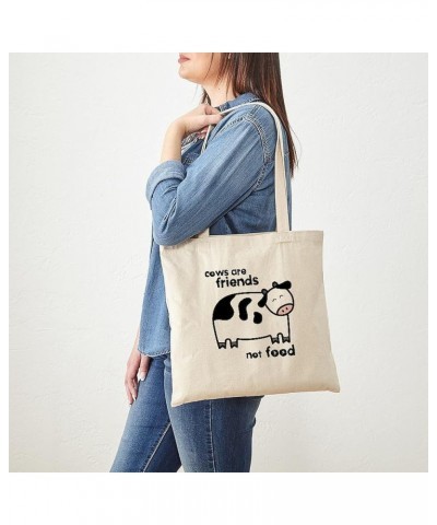 Cow Print Tote Bag Natural Canvas Tote Bag, Cloth Shopping Bag Cows Are Friends Tote Bag $9.59 Travel Gear