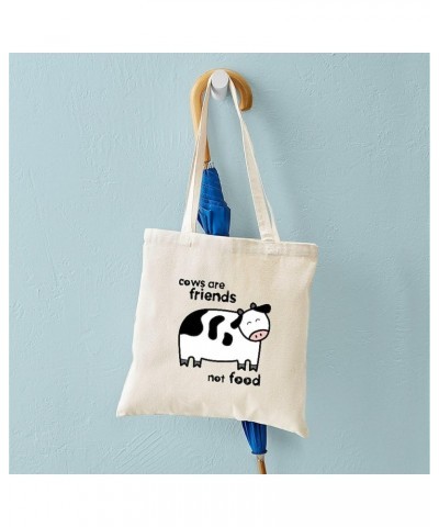 Cow Print Tote Bag Natural Canvas Tote Bag, Cloth Shopping Bag Cows Are Friends Tote Bag $9.59 Travel Gear