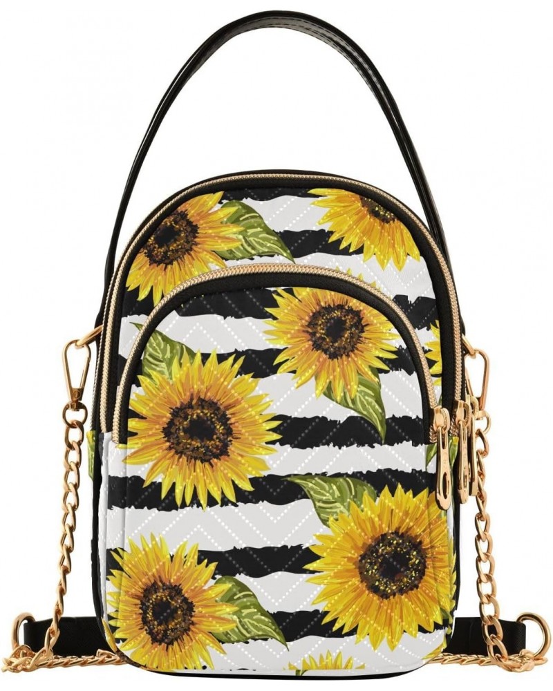 Sunflowers Small Crossbody Handbag for Women Mini Over Shoulder Purse with Three Zippered Pockets Durable Cell Phone Purse fo...