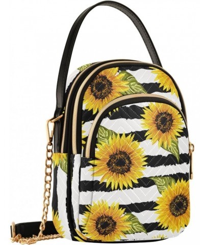 Sunflowers Small Crossbody Handbag for Women Mini Over Shoulder Purse with Three Zippered Pockets Durable Cell Phone Purse fo...