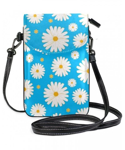 Lightweight Leather Phone Purse, Small Crossbody Bag Mini Daisy Flower Blue Cell Phone purse Shoulder Bag with Strap for Wome...